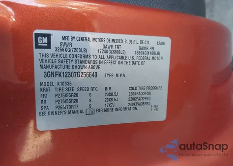 2007 Chevrolet Avalanche 1500 Ltz из США, поврежденный, VIN 3GNFK12307G256640